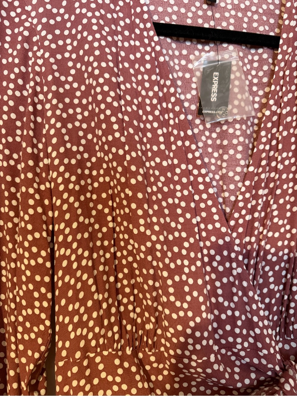 Express Polka Dot Long Sleeve Wrap Dress - Picture 5 of 5
